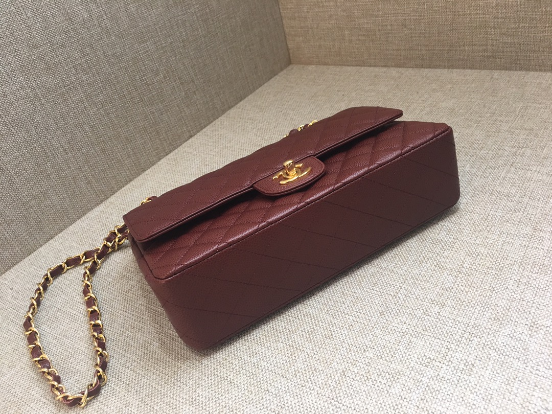 Medium Classic Flap Caviar Bag A01112 Burgundy/Gold